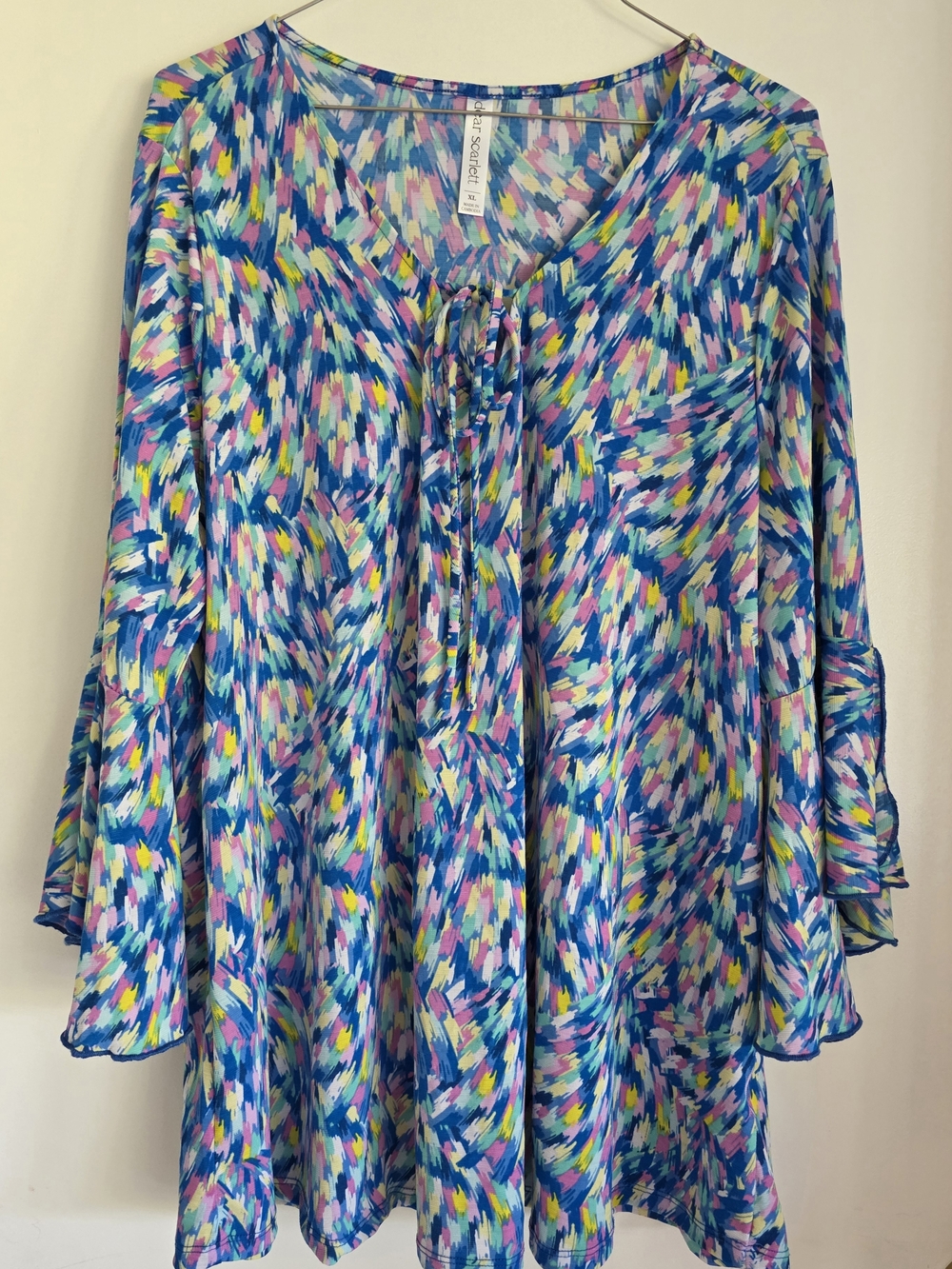 Dear Scarlett Blue Multi-Color V-Neck Tie-Front Women's Top XL